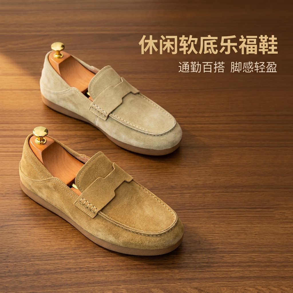 新款复古男鞋时尚一脚蹬软底老钱风乐福鞋男士轻便套脚开车豆豆鞋