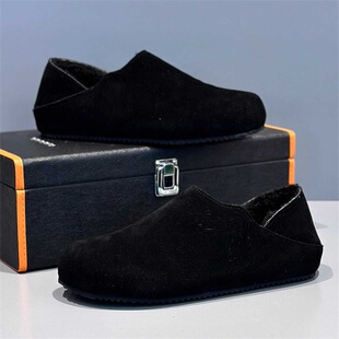 男鞋2025新款冬季绒皮勃肯鞋加绒豆豆鞋软底一脚蹬懒人鞋开车鞋子