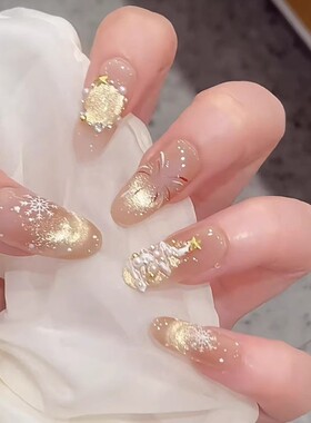 【冬日烟火】手工穿戴甲2025新年款高级猫眼穿戴甲中长款新年战甲