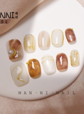 MANNI[短甲系列]手工穿戴甲短款2025年高级感法式猫眼日常显白