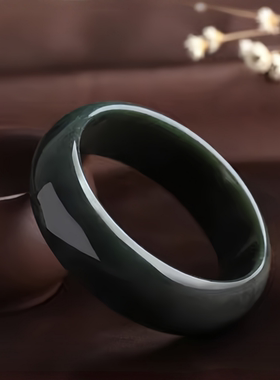 天然新疆和田玉手镯塔青料黑青玉镯子墨玉绿玉镯女款正品真玉首饰