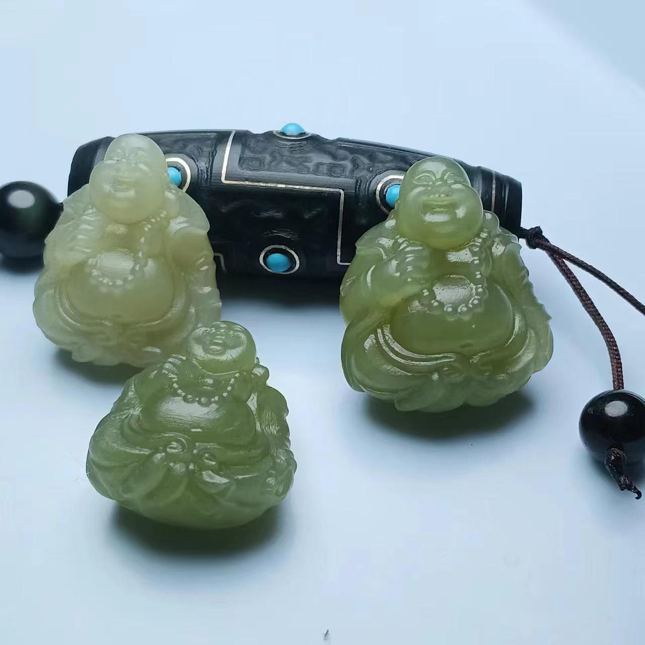 天然新疆和田玉昆仑玉雕刻立体小弥勒佛挂件吊坠小饰品