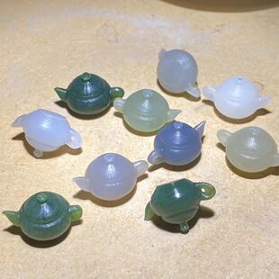 天然和田玉俄罗斯碧玉雕刻小茶壶把把壶小吊坠挂饰DIY配饰单珠