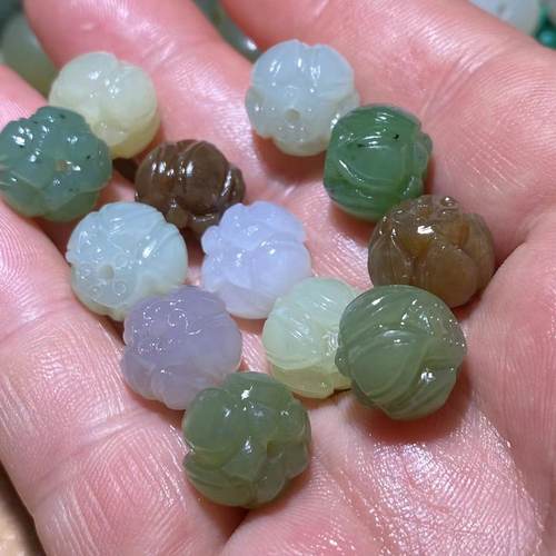 纯天然和田玉碧玉糖玉烟紫玉手工雕刻莲花单珠手链手串配饰DIY
