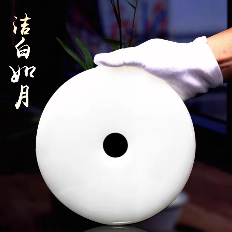 天然白玉平安扣摆件和氏璧仿古圆形玉币居家开业办公桌装饰礼品