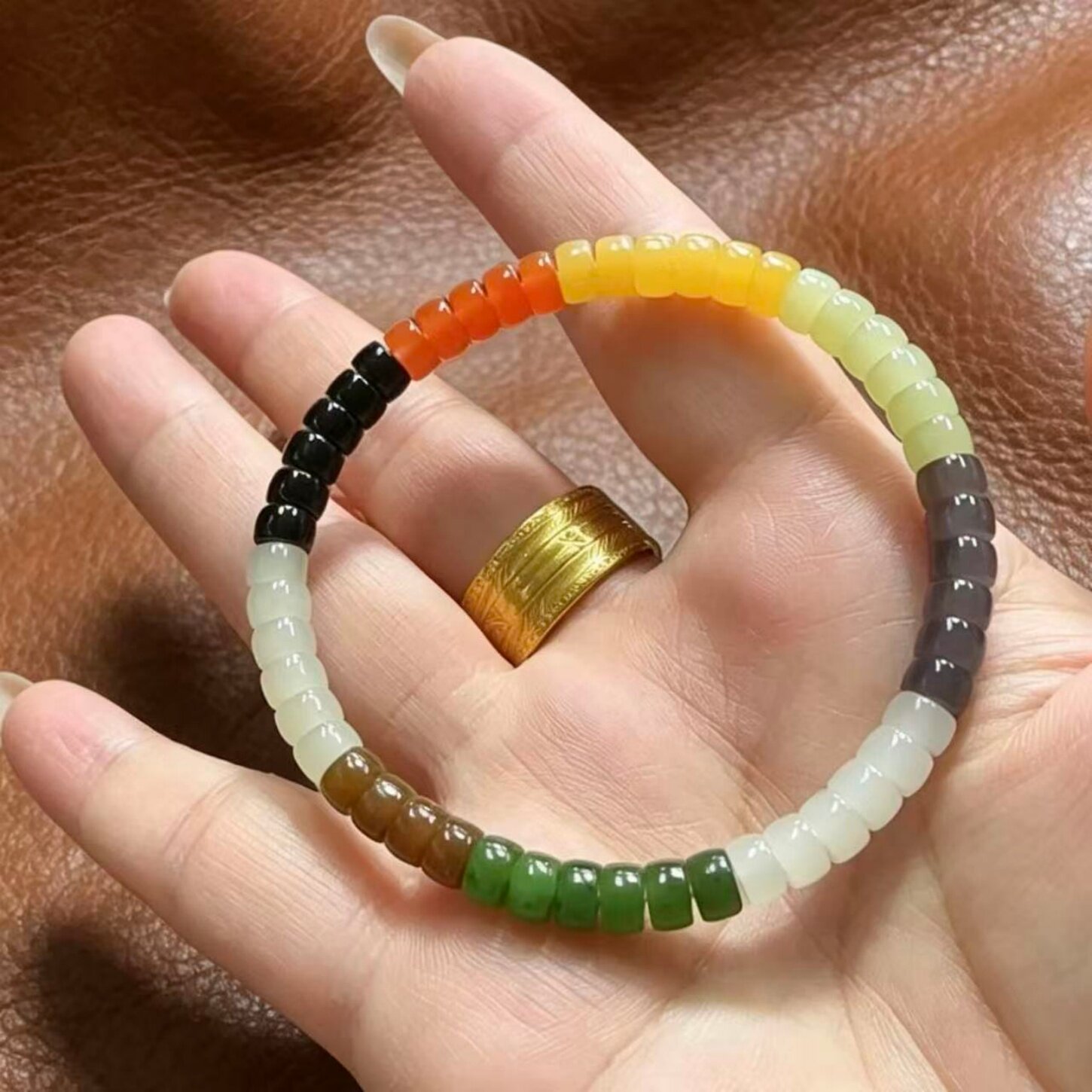 天然和田玉昆仑玉碧玉白玉黄口烟紫糖玉渐变隔片手链多宝手串女款