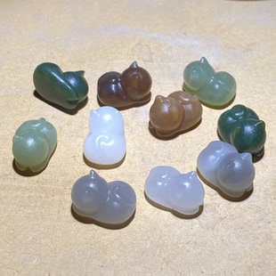 碧玉猫和田玉小猫配饰吊坠珠手串diy白玉和田玉趴趴猫配件