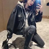 假两件皮衣外套女2025秋冬新款 拼接小个子宽松短款 机车服pu皮夹克