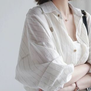 衬衫 女设计感小众外穿上衣潮 防晒衣条纹棉麻长袖 2025早春宽松薄款