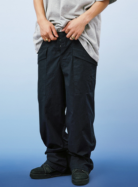 A11SLAVE 21ss 搭扣绑带束脚高级大口袋直筒显高显瘦慵懒风阔腿裤