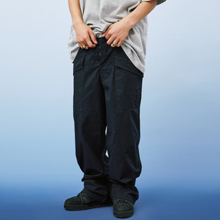 搭扣绑带束脚高级大口袋直筒显高显瘦慵懒风阔腿裤 A11SLAVE 21ss