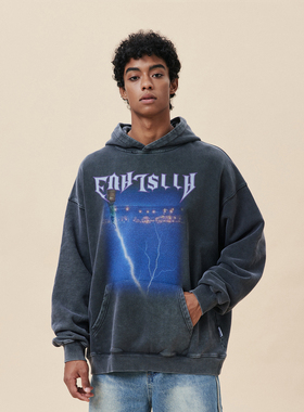 A11SLAVE倒影印花水洗加绒帽衫做旧卫衣男女情侣国潮街头美式潮牌