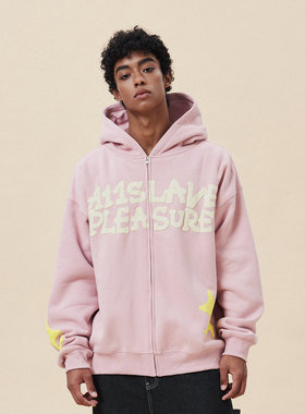 A11SLAVE发泡字母logo拉链卫衣加绒连帽衫国潮牌男女情侣外套美式