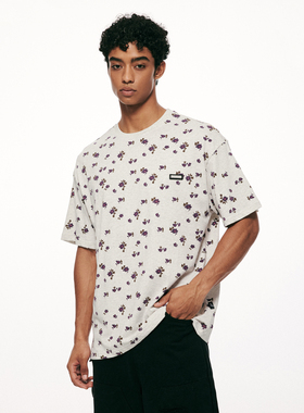 A11SLAVE2024新款潮牌花卉印花美式复古宽松短袖t恤男女情侣上衣