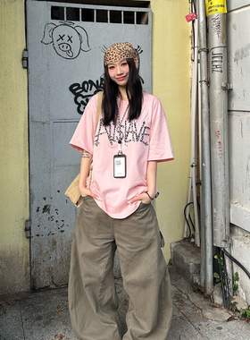 A11SLAVE豹纹贴布绣字母短袖T恤男女同款美式宽松休闲情侣上衣夏