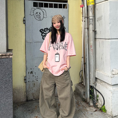 A11SLAVE豹纹贴布绣字母短袖T恤男女同款美式宽松休闲情侣上衣夏