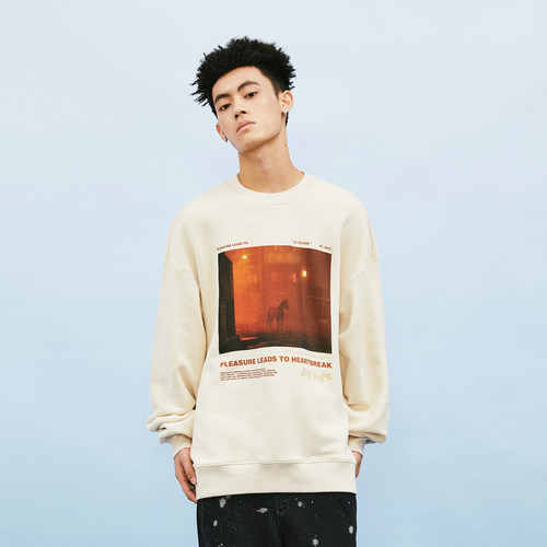 骏马高街国潮潮加绒套头圆领卫衣