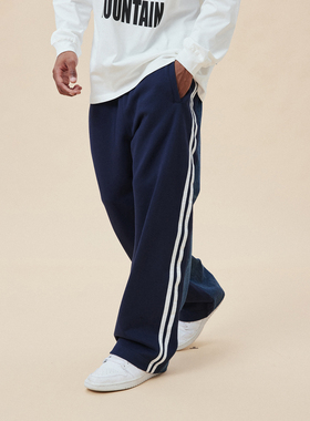 A11SLAVE潮牌撞色拼接休闲牛仔裤男士潮流新款高街阔腿直筒长裤子