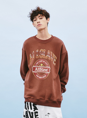 A11SLAVE复古徽章做旧印花卫衣高街国潮牌套头宽松加绒嘻哈情侣装