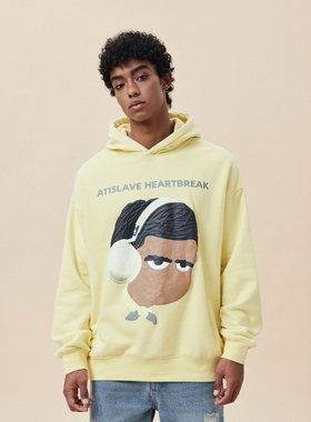 A11SLAVE潮牌秋冬卡通人像印花连帽衫加绒卫衣美式复古情侣款上衣