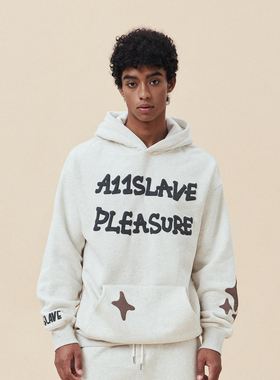 A11SLAVE秋冬星星发泡字母印花美式套装加绒帽衫休闲卫衣情侣百搭