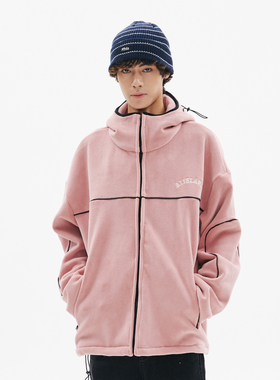 A11SLAVE基础字母logo美式系列百搭宽松半拉链连帽摇粒绒卫衣外套