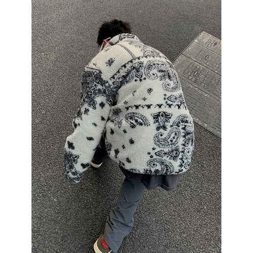 高街腰果花情侣宽松羊羔绒