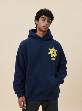 A11SLAVE徽章印花加绒卫衣秋冬百搭宽松男女情侣国潮美式街头帽衫