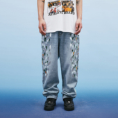 A11SLAVE泼墨斑纹水洗牛仔休闲长裤 高街潮流百搭基础直筒男VIBE风