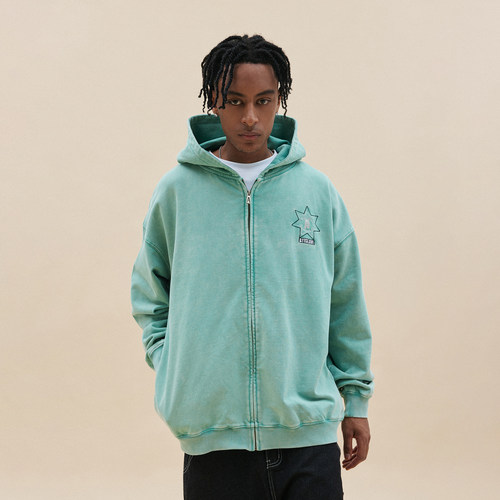 A11SLAVE徽章印花加绒卫衣外套