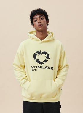 A11SLAVE潮牌秋季循环logo印花撞色连帽衫加绒卫衣美式情侣款上衣