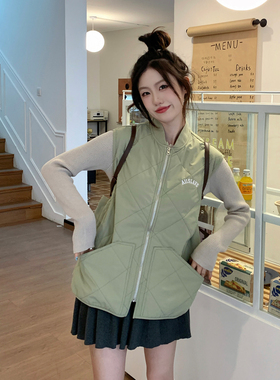 A11SLAVE冬季新款立领机能保暖宽松国潮纯色休闲男女棉菱形格马甲