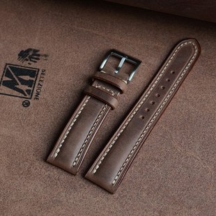 rockboat适用欧米茄超霸海马植鞣牛皮灰褐色针扣复古磨砂手表表带