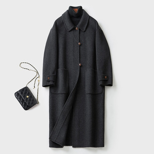 高级感双面羊绒大衣女气质简约韩版宽松轻奢炭黑单排扣保暖外套冬
