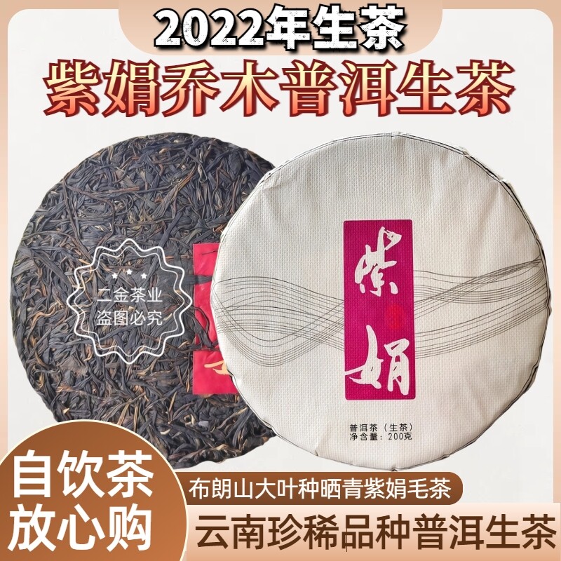 2022年头春紫娟纯料陈年乔木老古树普洱生茶叶饼送礼收藏口粮200g
