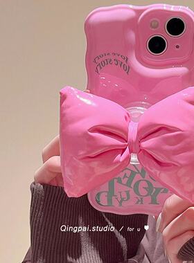 粉色甜英文蝴蝶结适用华为pura70ultra手机壳p60/mate60女款nova12活力版防摔荣耀magic6/5全包200/100pro/50