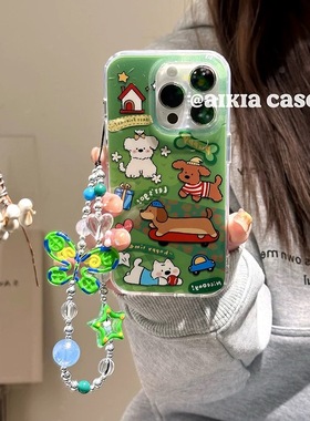 ins春款绿色草坪狗狗opporeno14手机壳硅胶k13Turbop新款findx8s+女款一加13T/ace5至尊版防摔vivos30promini