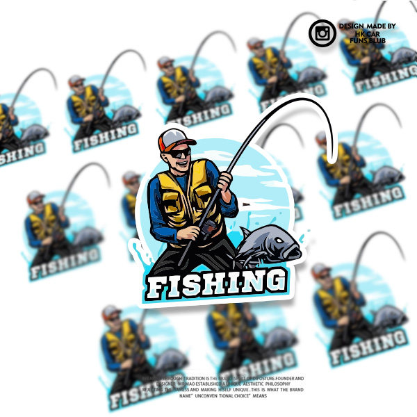 卡通钓鱼人趣味反光汽车贴纸个性汽车摩托电动车钓鱼箱划痕装饰贴