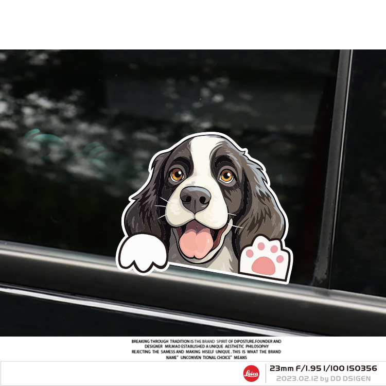 可爱卡通史宾格门缝反光车贴创意汽车三角窗贴纸摩托电动车划痕贴