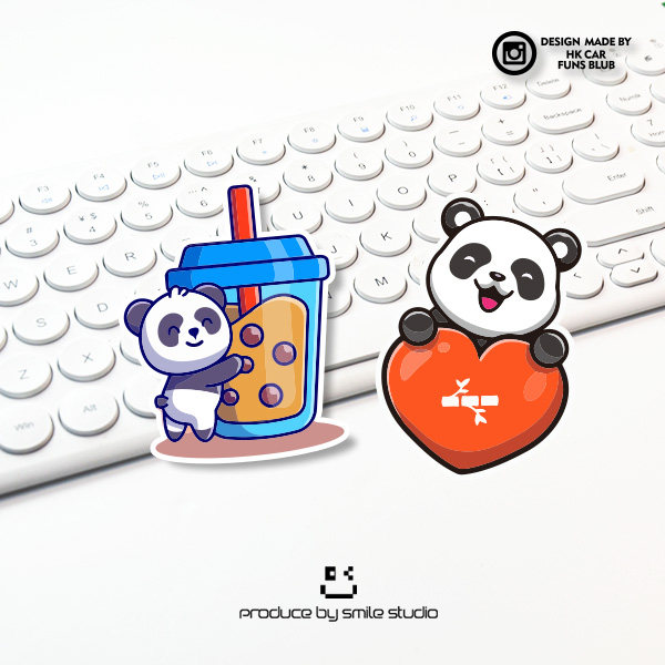 可爱q版奶茶桃心熊猫趣味反光车贴创意汽车油箱贴摩托电动车贴纸