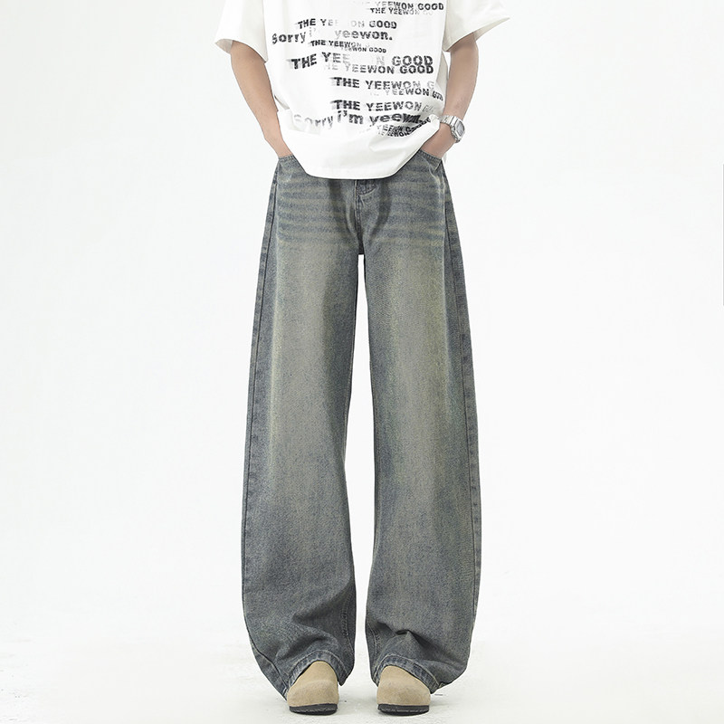 牛仔裤男士2026春秋新款宽松弯刀潮牌美式复古水洗休闲百搭长裤子