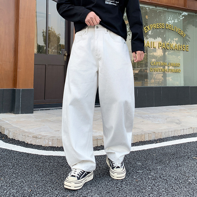 巴黎风美式复古弯刀高街牛仔裤男款宽松直筒潮牌小众设计感长裤