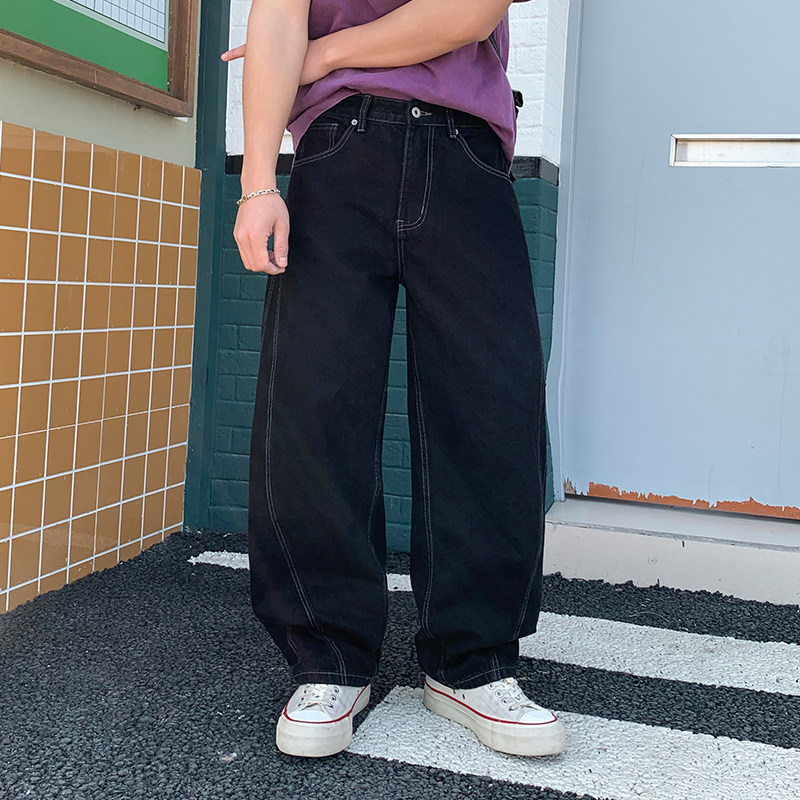 巴黎风美式复古弯刀裤牛仔裤男款宽松直筒潮牌小众设计感阔腿长裤