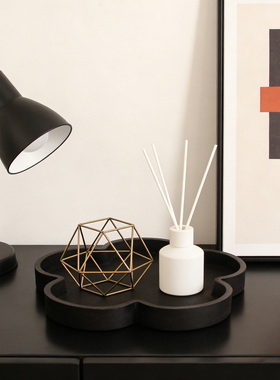 ins花朵托盘木质摆件北欧风极简风彩绘家居装饰摆件首饰盘工艺品