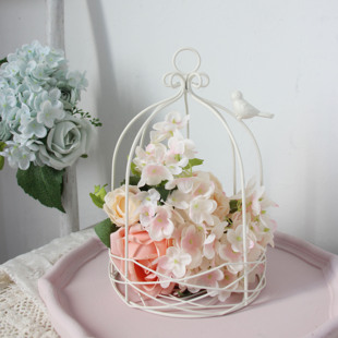 ins田园铁艺鸟笼装饰品美式创意套二多肉花架花盆摆件婚庆道具