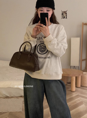 imiss2025春新款韩版ins圆领长袖宽松减龄百搭字母刺绣印花卫衣女