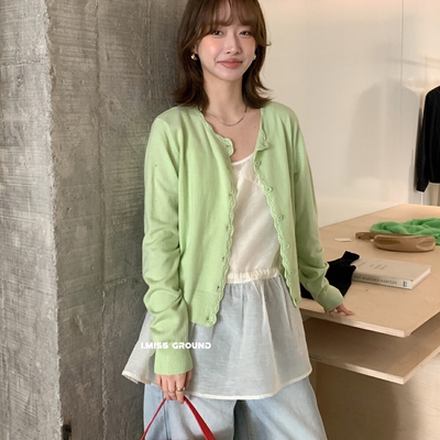 春日调色盘绿色手钩花边针织开衫