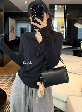 KAPOK 2025秋冬极简风经典polo领修身长袖T恤打底衫小衫女25819