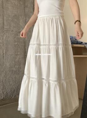 imiss 法式温柔蕾丝半身裙女2025春新款高腰休闲直筒a字裙仙女裙