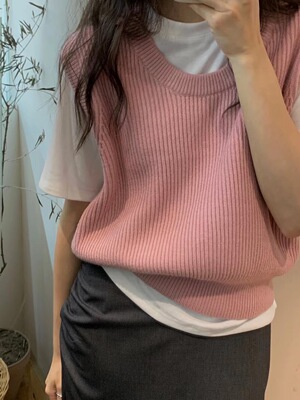 bluepops简约u领针织慵懒感马甲